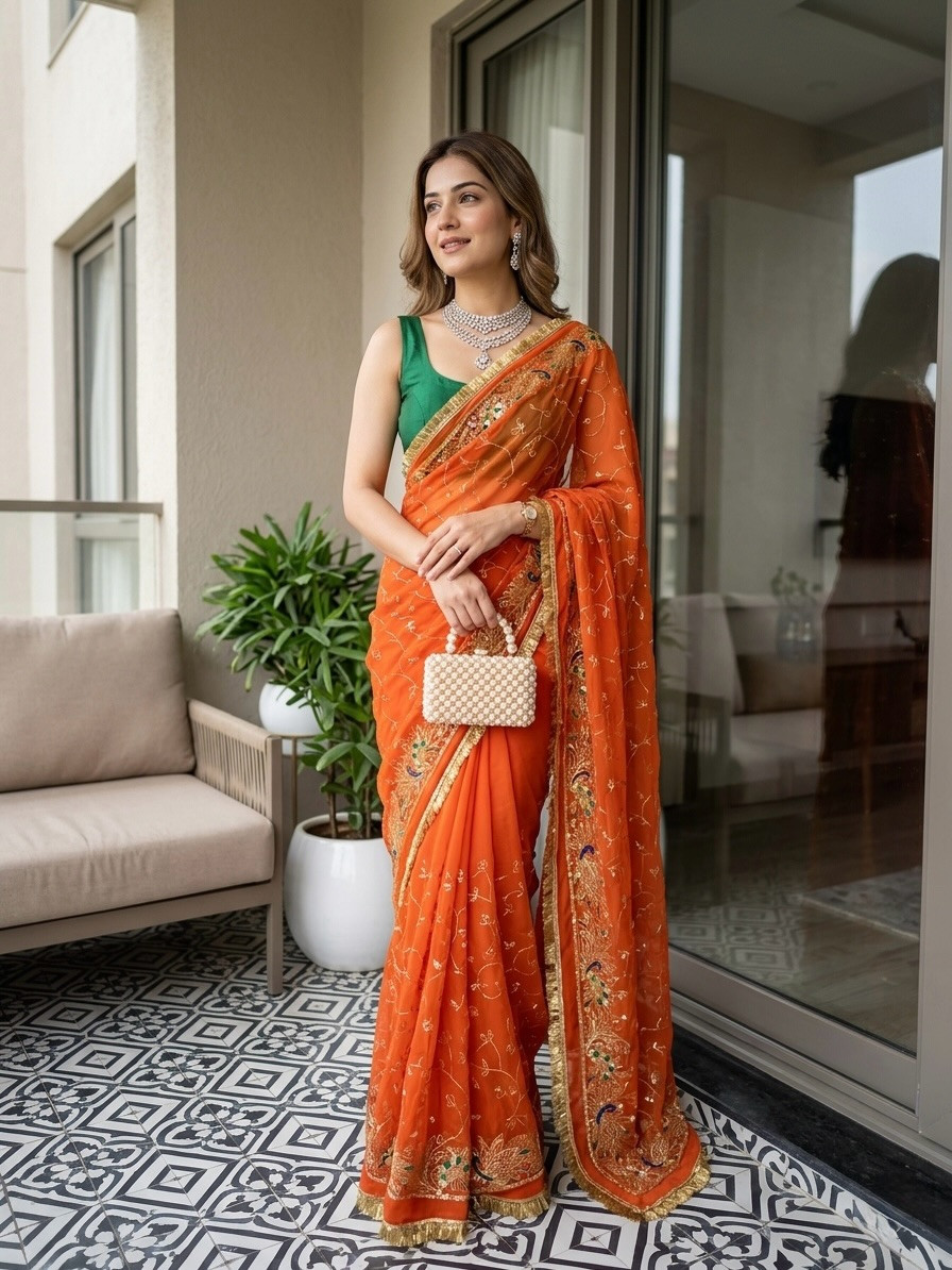 Premium Royal Georgette Saree With Unstitch Blouse