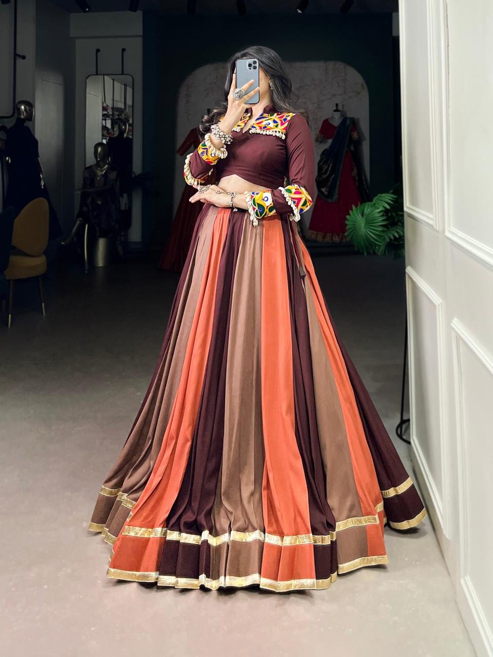 Navratri Special Rayon Lehenga Set with Gamthi & Kodi Work – 8 Meter Flair