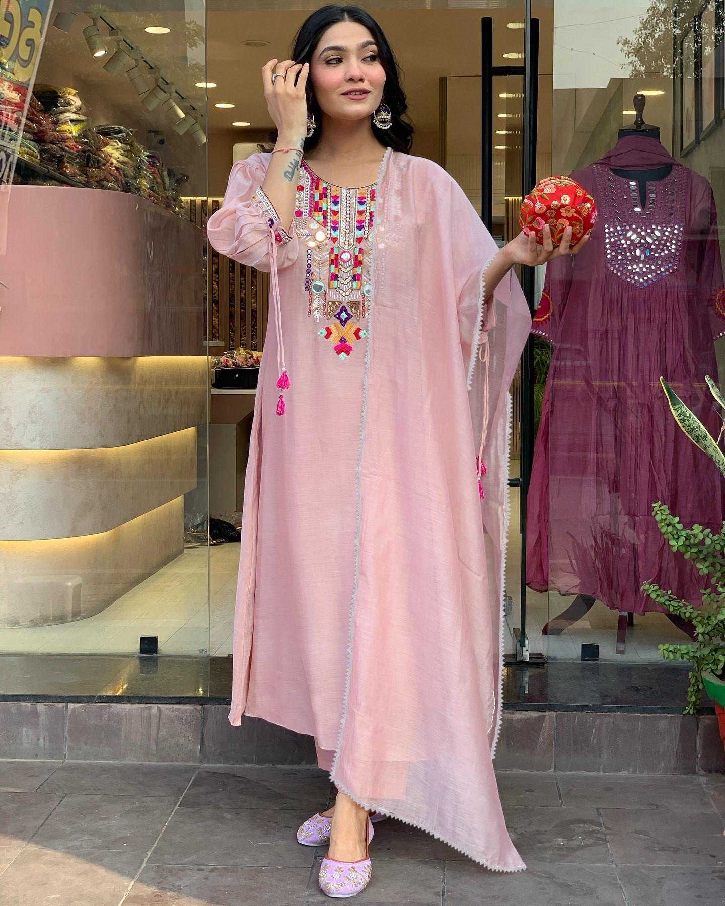 Women's Silk Pink Kurta Pant Dupatta Set - Elegant Ethnic Wear