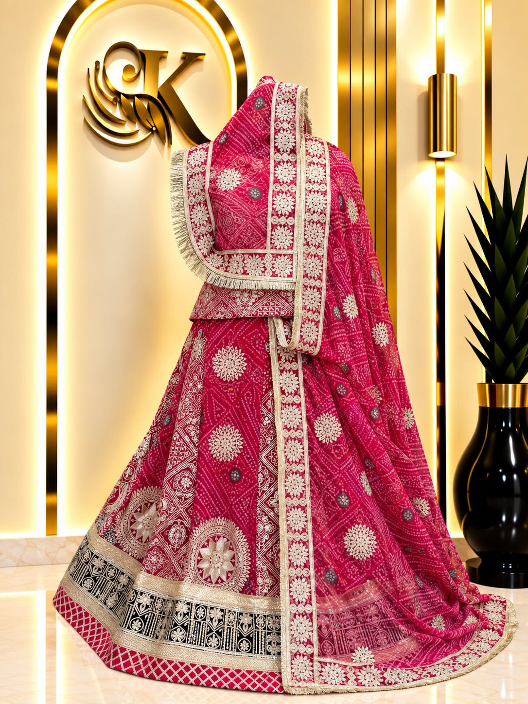 Beautiful Vintage Work D. Georgette Chundri Rajputi Poshak – 4 Meter Lehenga with Chapat Zari & Sequin Work