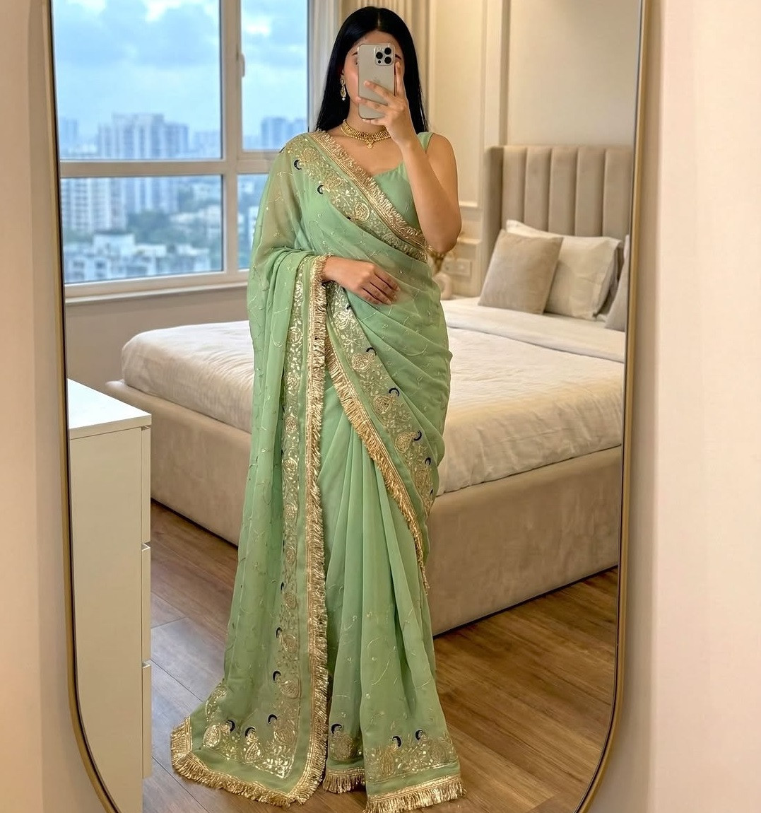 Premium Peacock Royal Georgette Rajwadi Saree with Hand Kasab Work