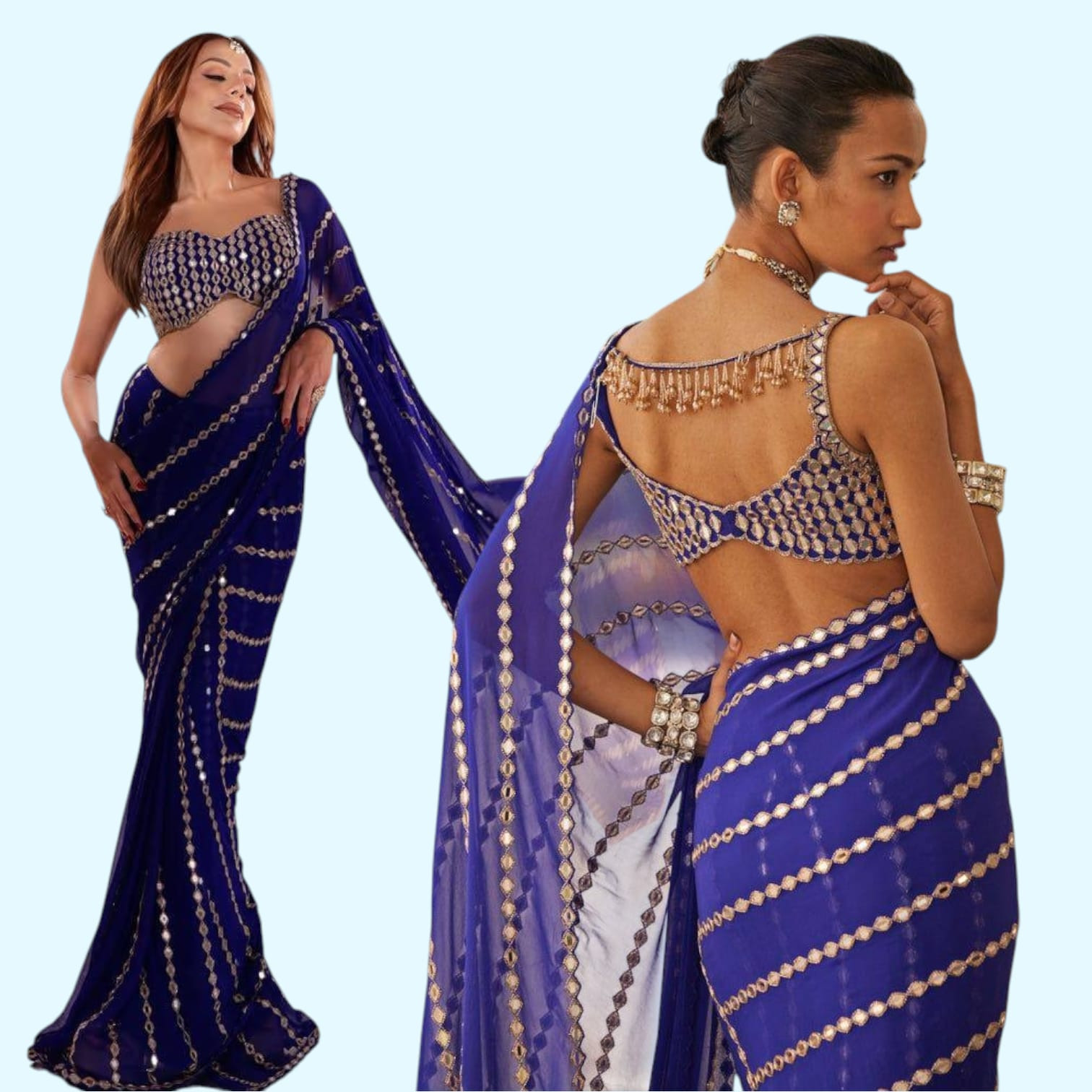 Real Mirror Work Faux Georgette Ready to wear Saree