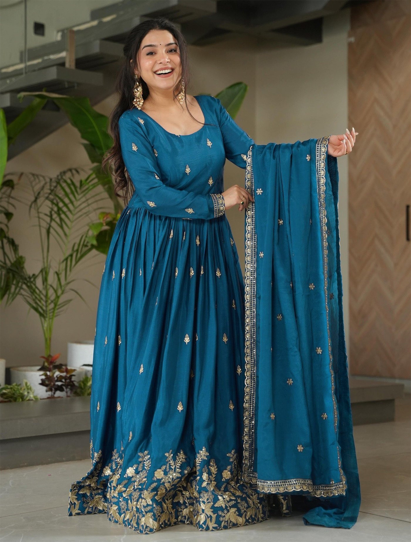 Dulhan Elegant Ethnic Anarkali Gown with Embroidered Dupatta