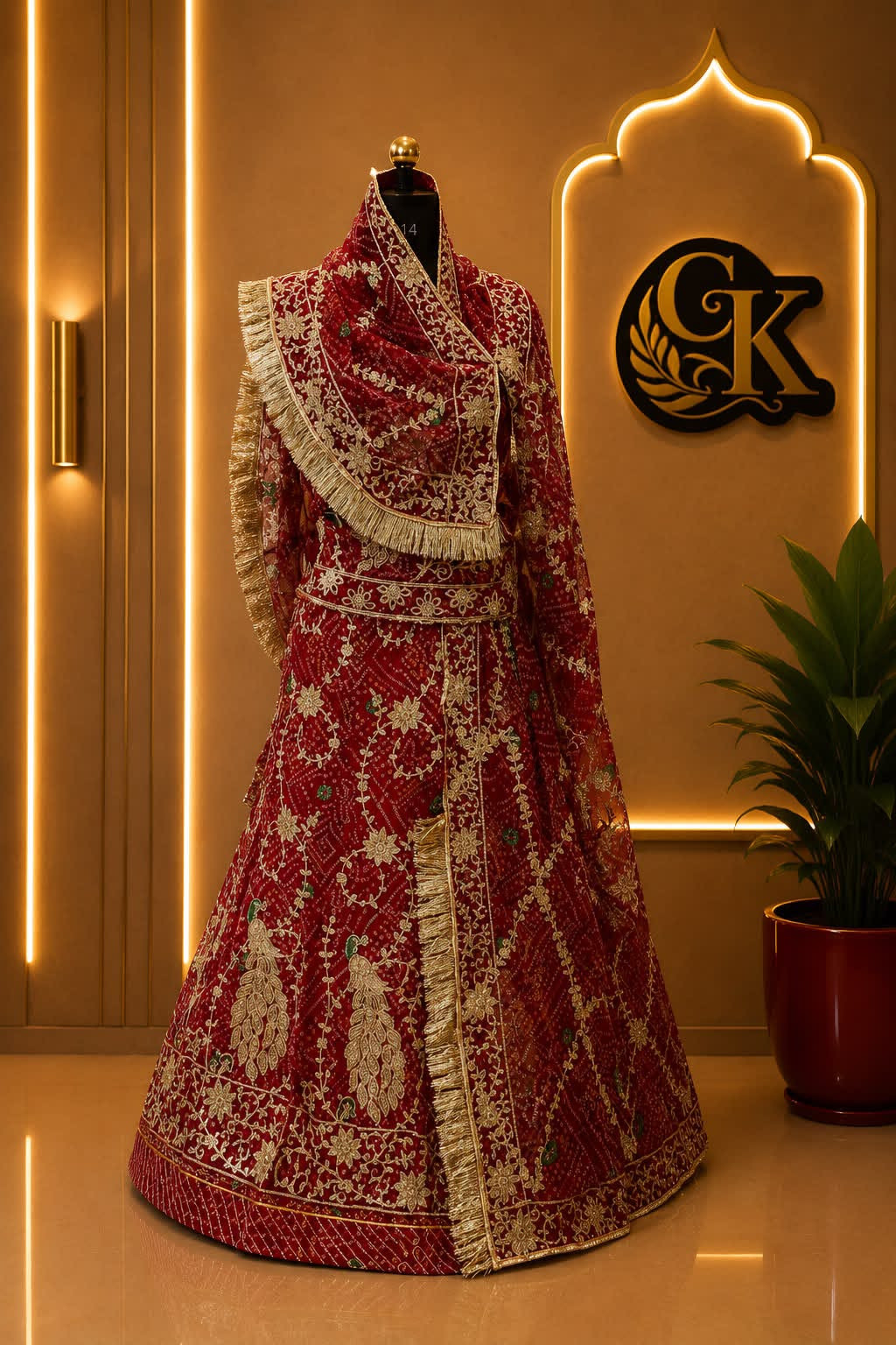 Red Chundri Half Pure Rajputi Poshak with Heavy Zari Work & Designer Odhna
