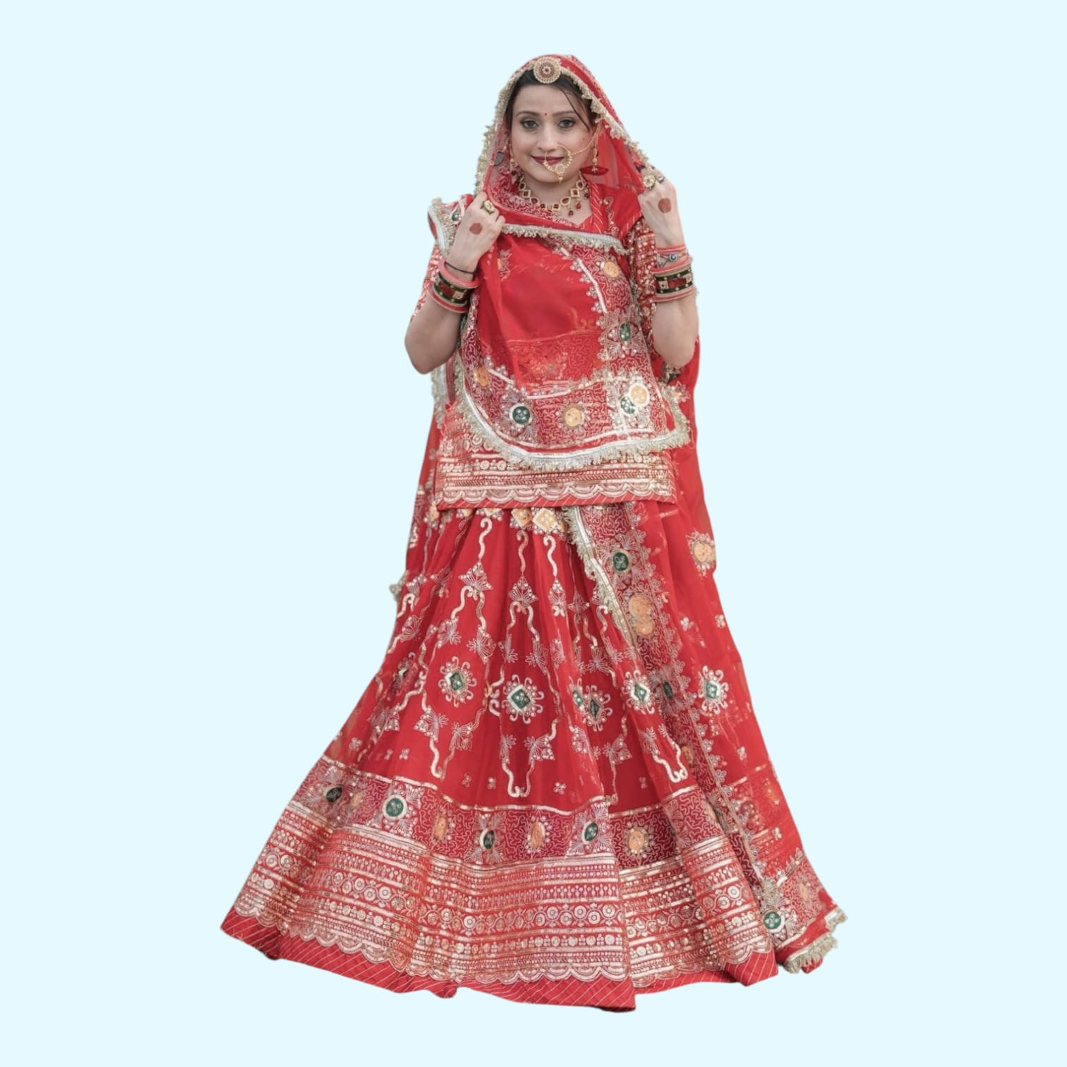 Designer 4 Mtr Gher Lehenga Poshak – Premium Blooming Georgette with Heavy Humrahi Odhani