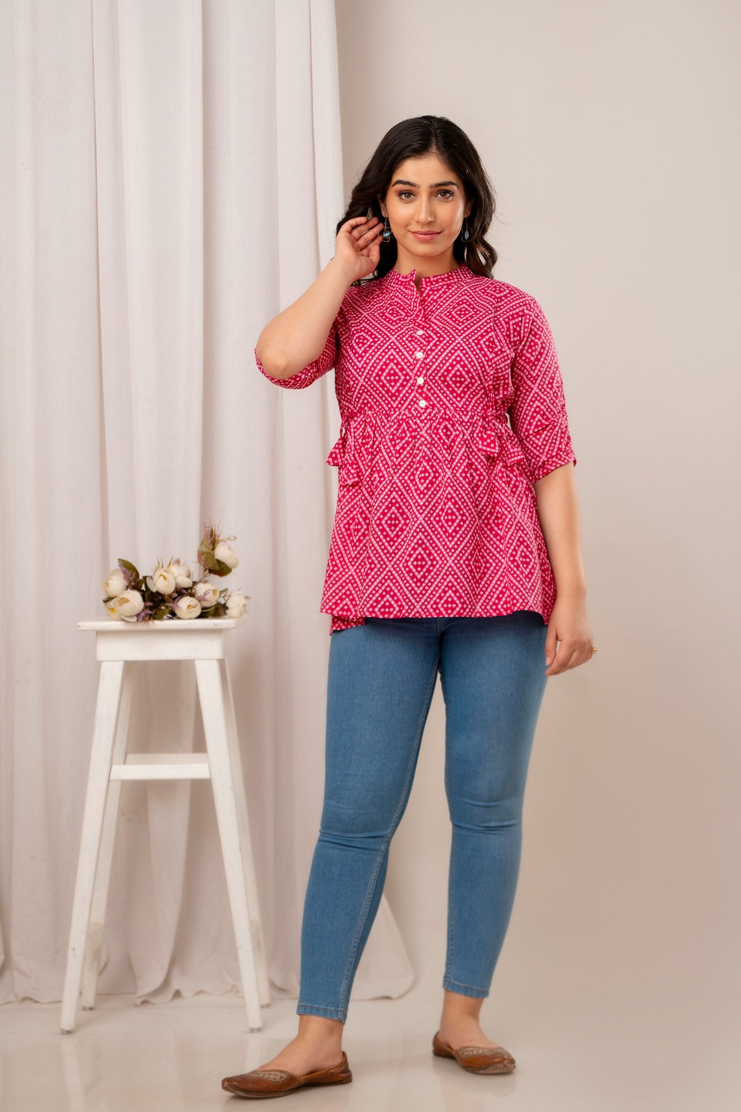 Pink Stylish Cotton Printed Top For Women