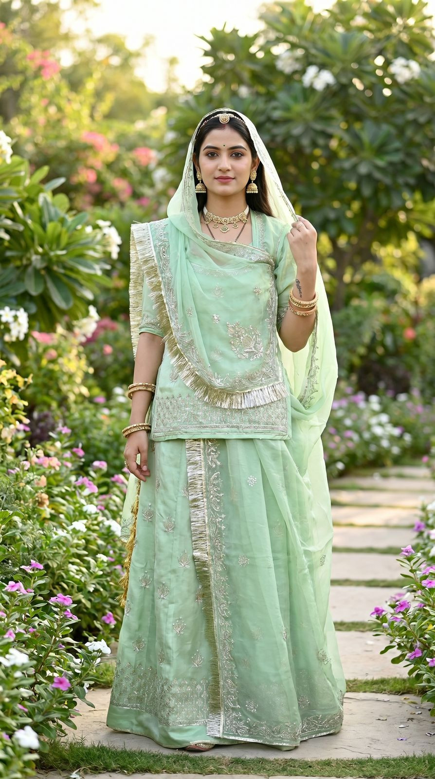 Designer Rajputi Poshak - Upada Crepe Silk with Japani Tora Odhna