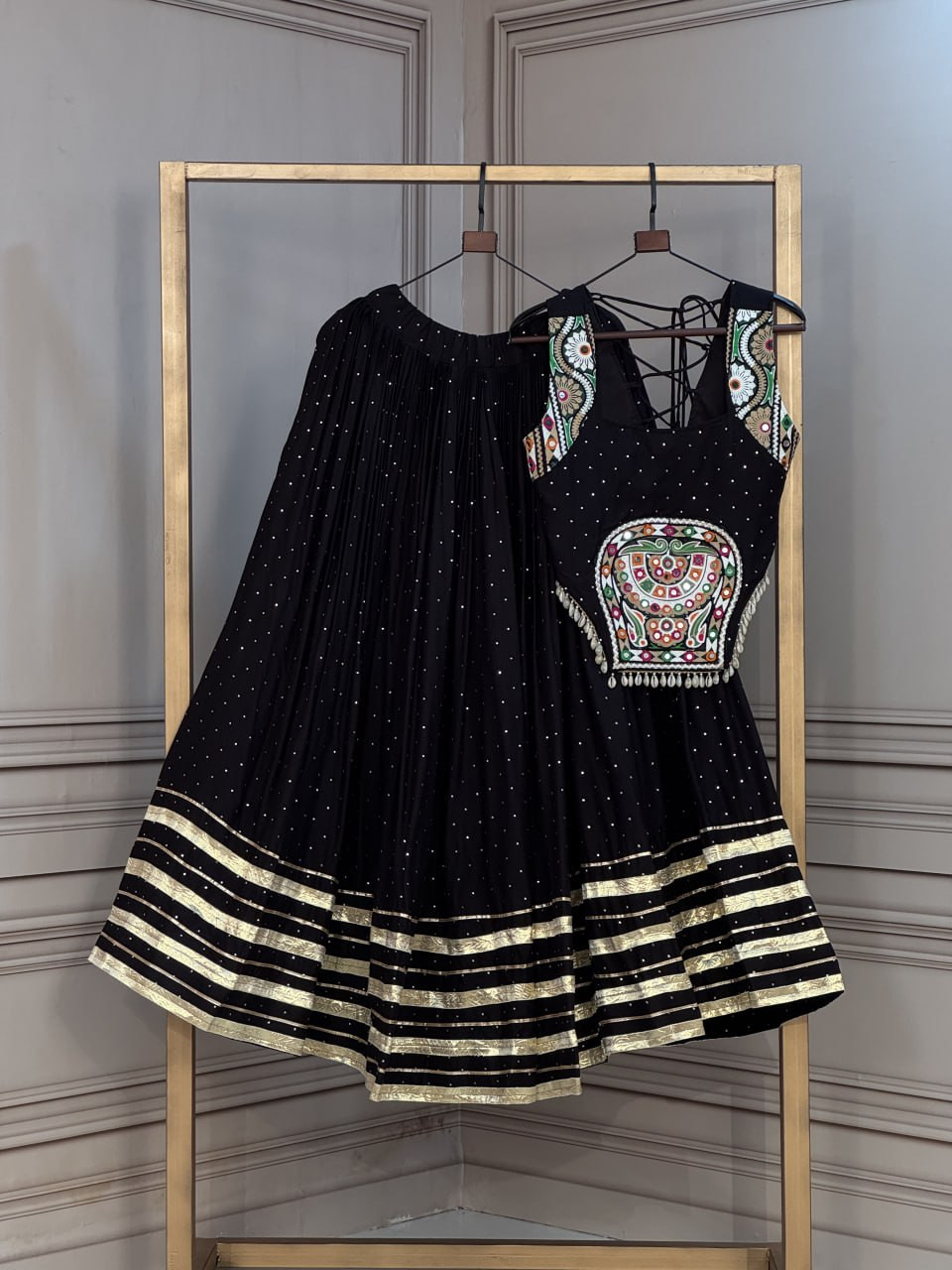Navratri Special Reyon Mukesh Work Lehenga Choli with Gamthi Mirror Work