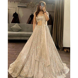 Organza Silk Sequins Work Lehenga with 3.5 Meter Flare, Cancan & Canvas Patta