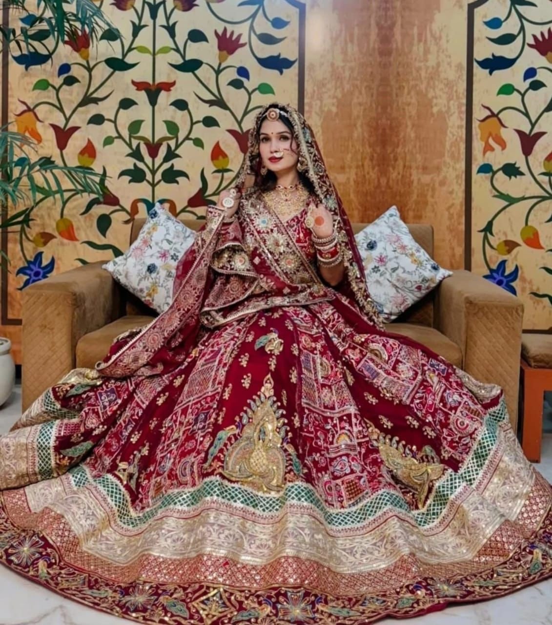 Designer 7 Meter Ghera Lehenga Suit – Heavy Fancy Work with Royal Pure Odhani