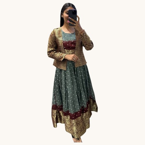 Wedding Special Bandhani Silk Gown with Koti | Heavy Zari Designer Outfit