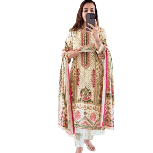 Heavy Banana Silk Muslim Kurti With Digital Print And Hand Embriodery