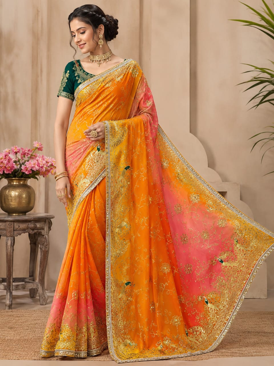 Premium Royal Georgette Saree with Blouse - Elegant Indian Silk & Designer Wear