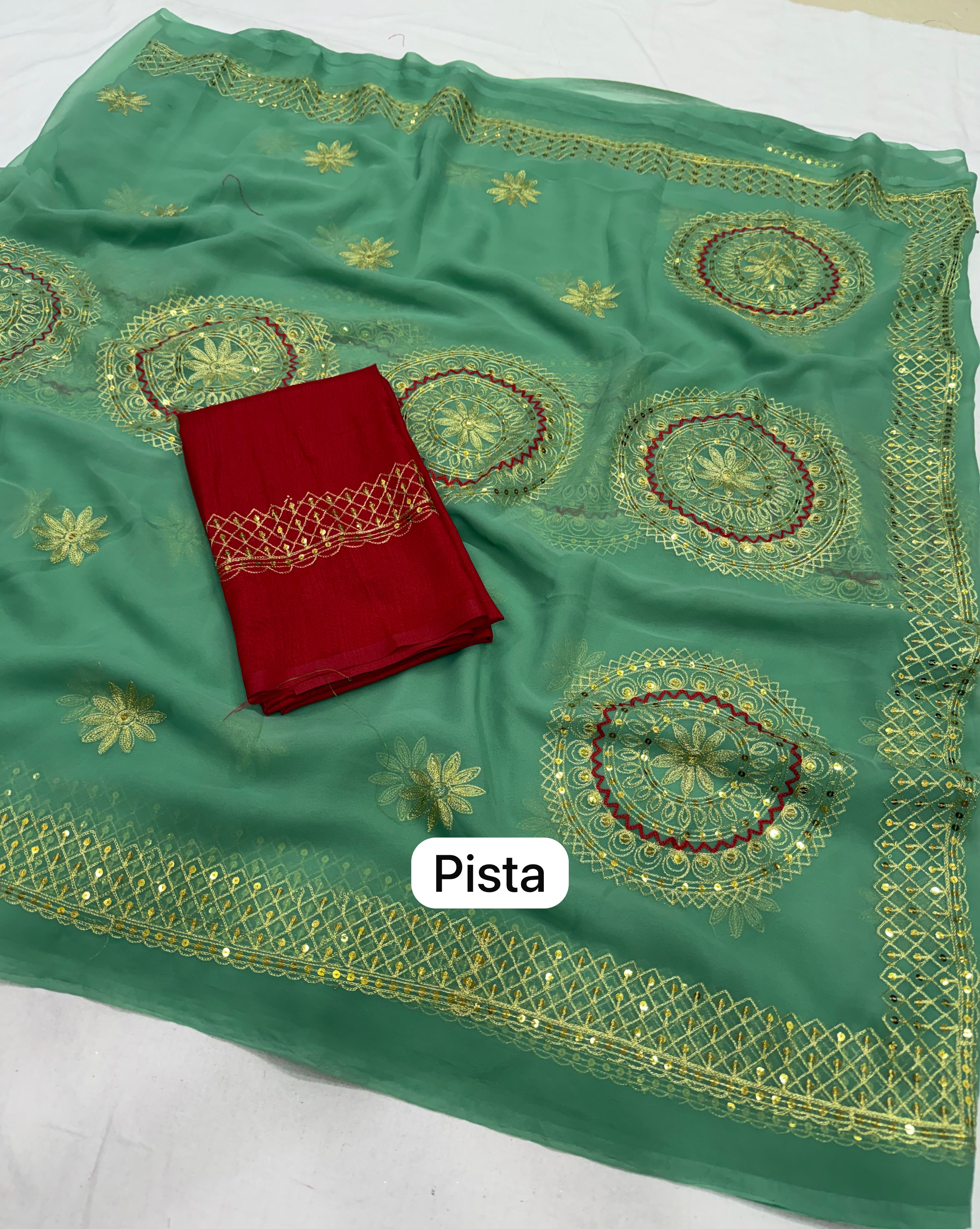 Premium Royal Georgette Rajputi Saree with Kasab Sequin Work & Latkan