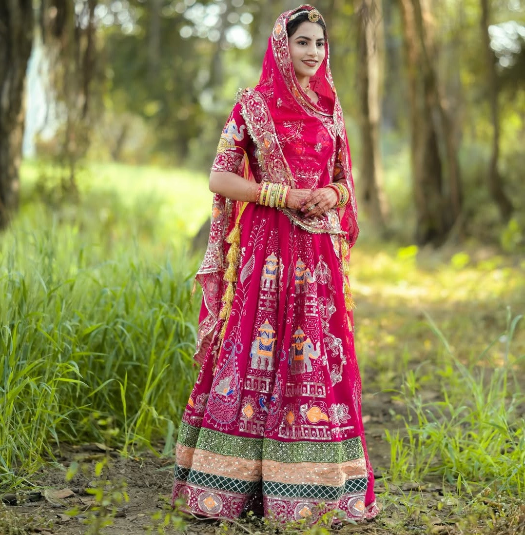 Designer Elephant Embroidery Rajasthani Poshak – 4 Mtr Heavy Gher