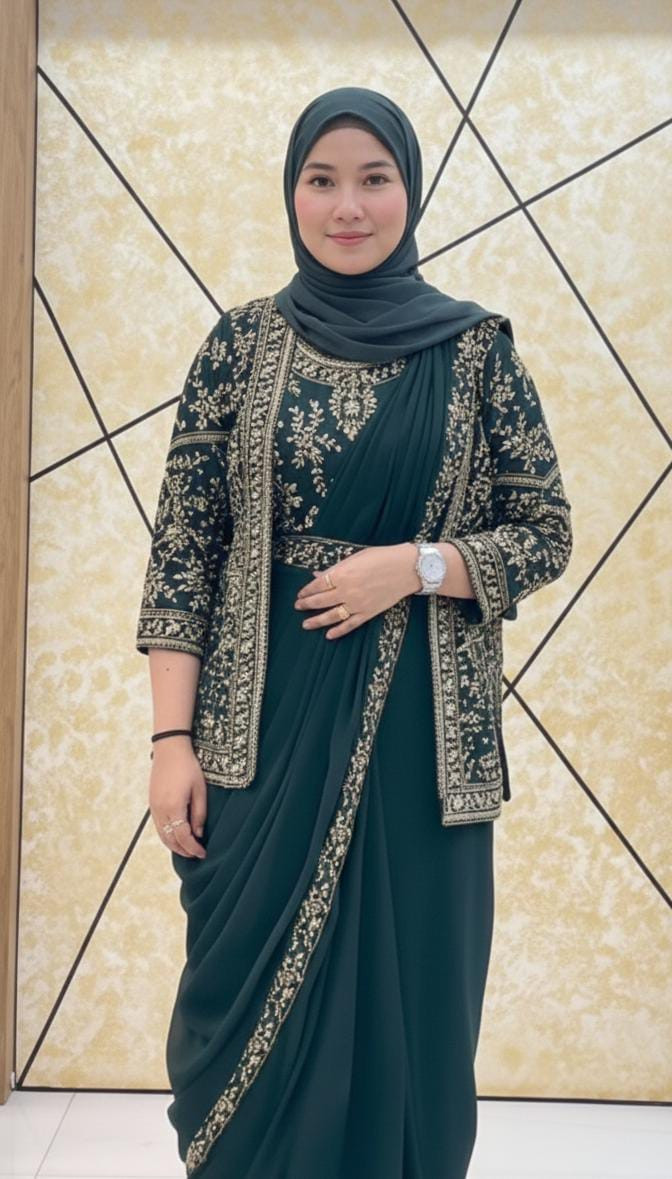 Designer Ready-to-Wear Jacket Saree with Embroidered Belt – Faux Georgette Party Wear