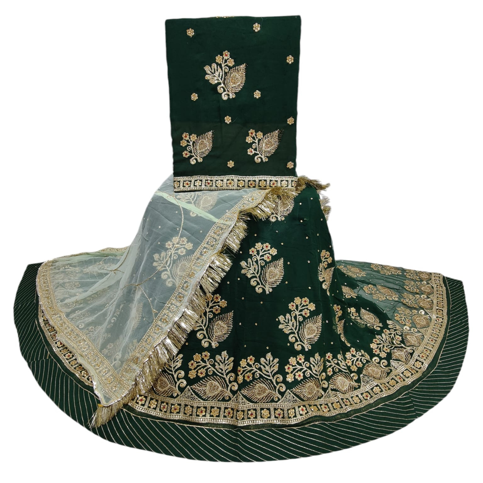 Heavy Royal Georgette Chapat Zari With Diamond Stone Rajputi Poshak