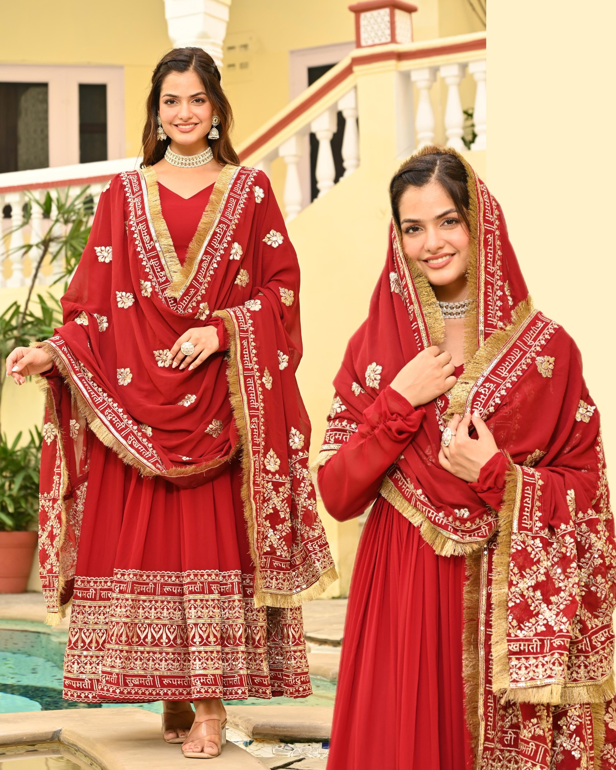 Premium Designer Embroidered Gown with Sequins Work & Dupatta