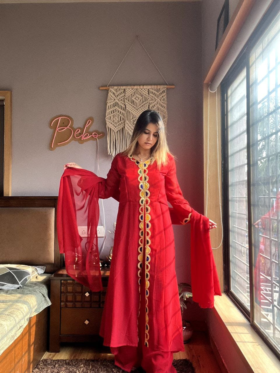 Premium Georgette Handwork Sharara Set with Velvet Detailing