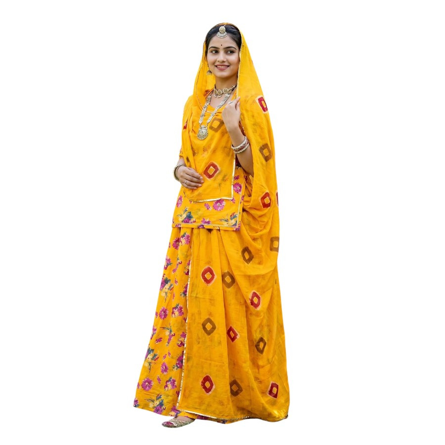 Daily Wear Summer Cotton Suit Poshak with Sarbati Cotton Odhna