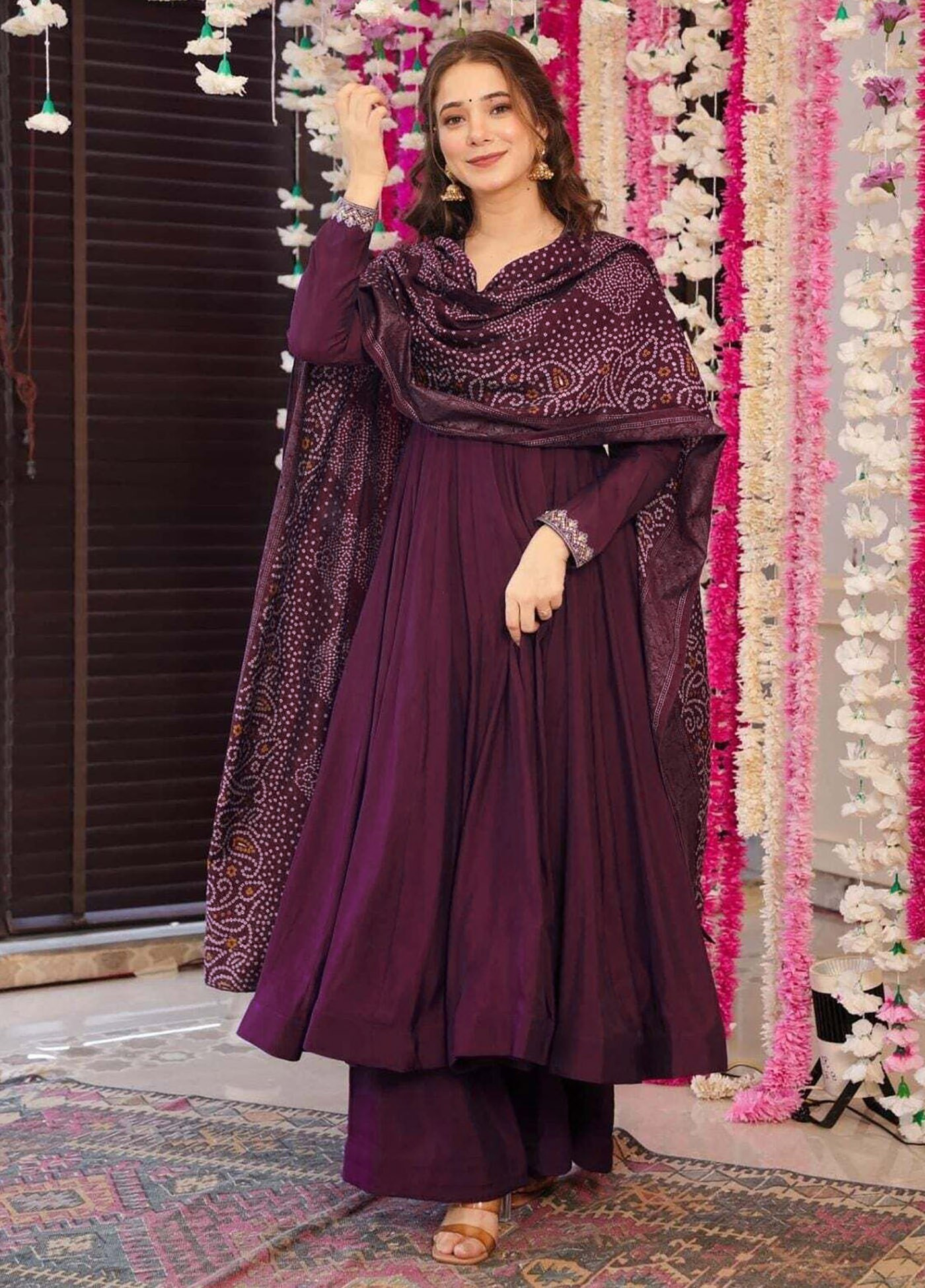 Elegant Purple Vichitra Embroidered Anarkali Palazzo Dupatta Set for Women