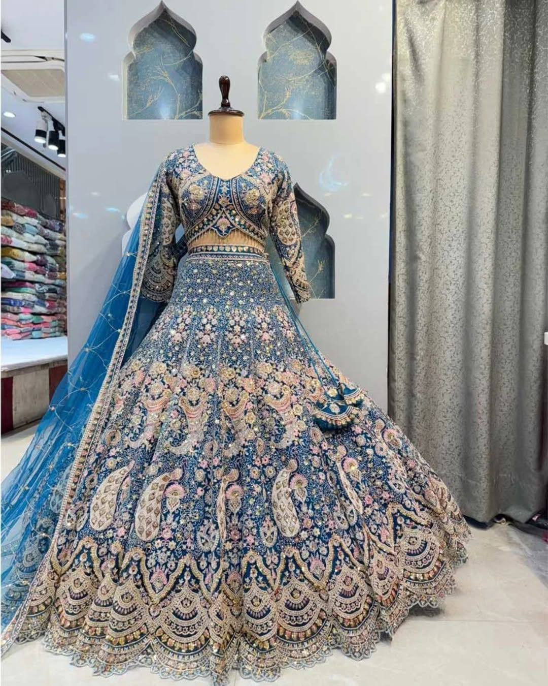 Designer Blue Butterfly Net Coding Sequins Lehenga Choli | 4 Meter Flare
