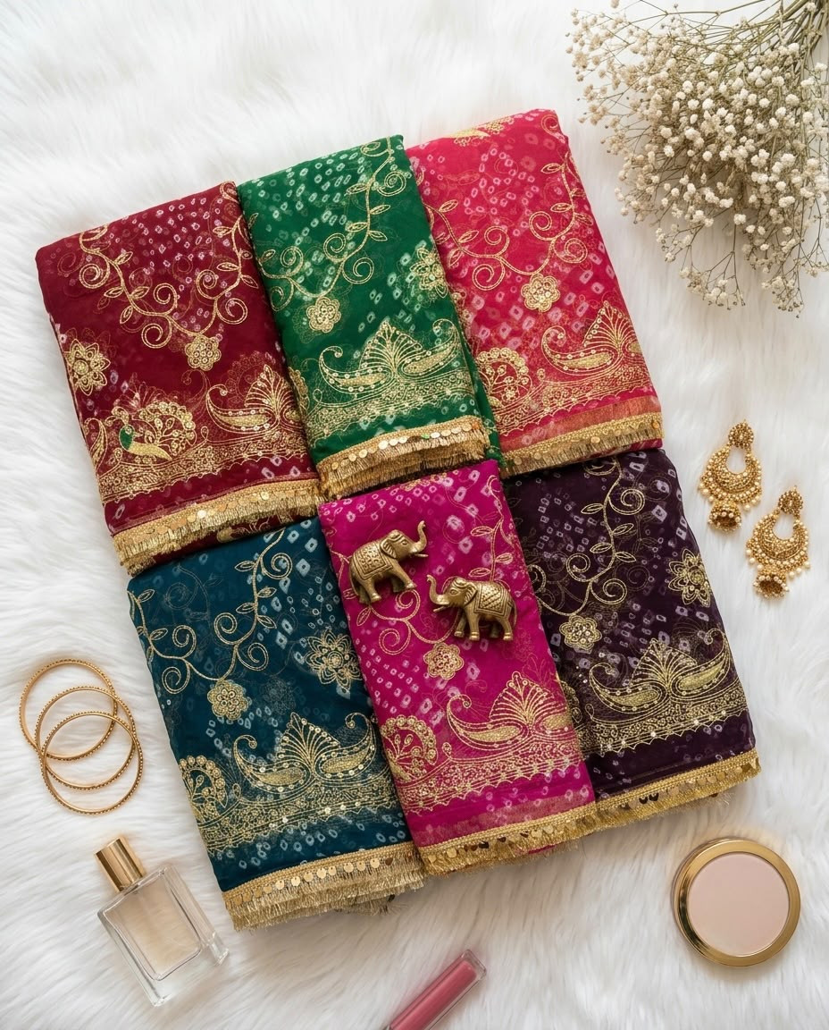 Premium Royal Georgette Bhandej Saree With Unstitch Blouse