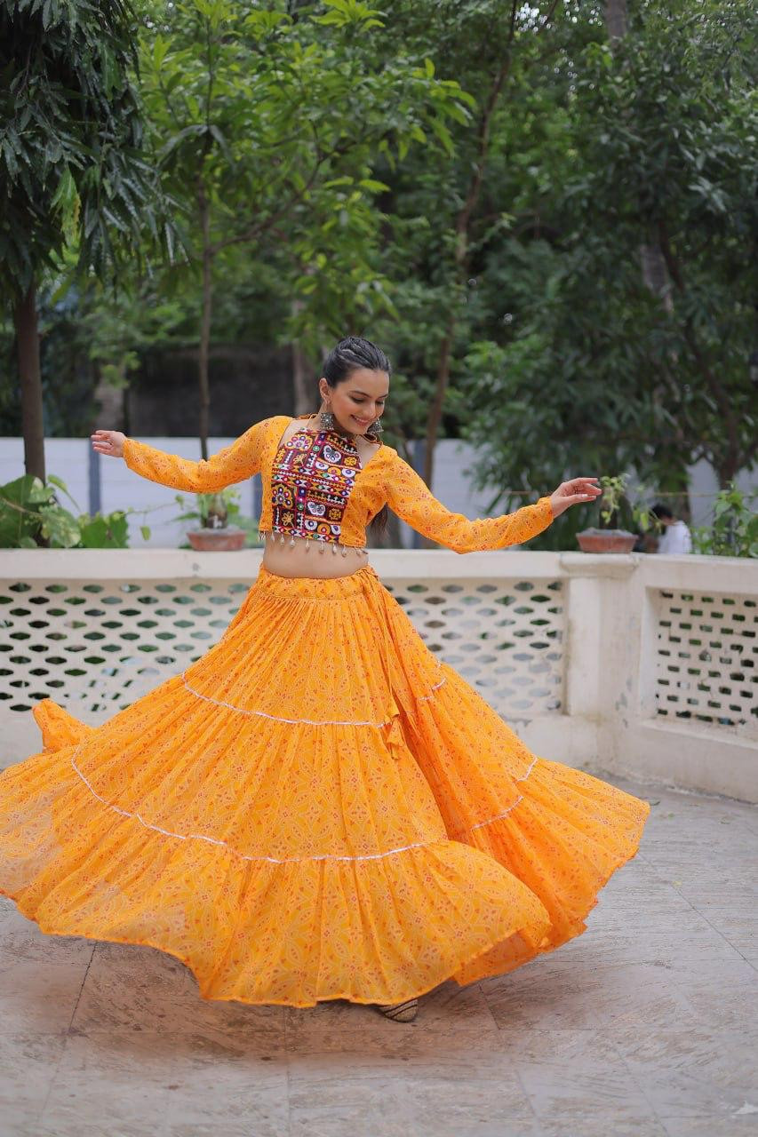 Navratri Special Bandhej Lehenga Choli with Gamthi Embroidery & Gotta Patti Work