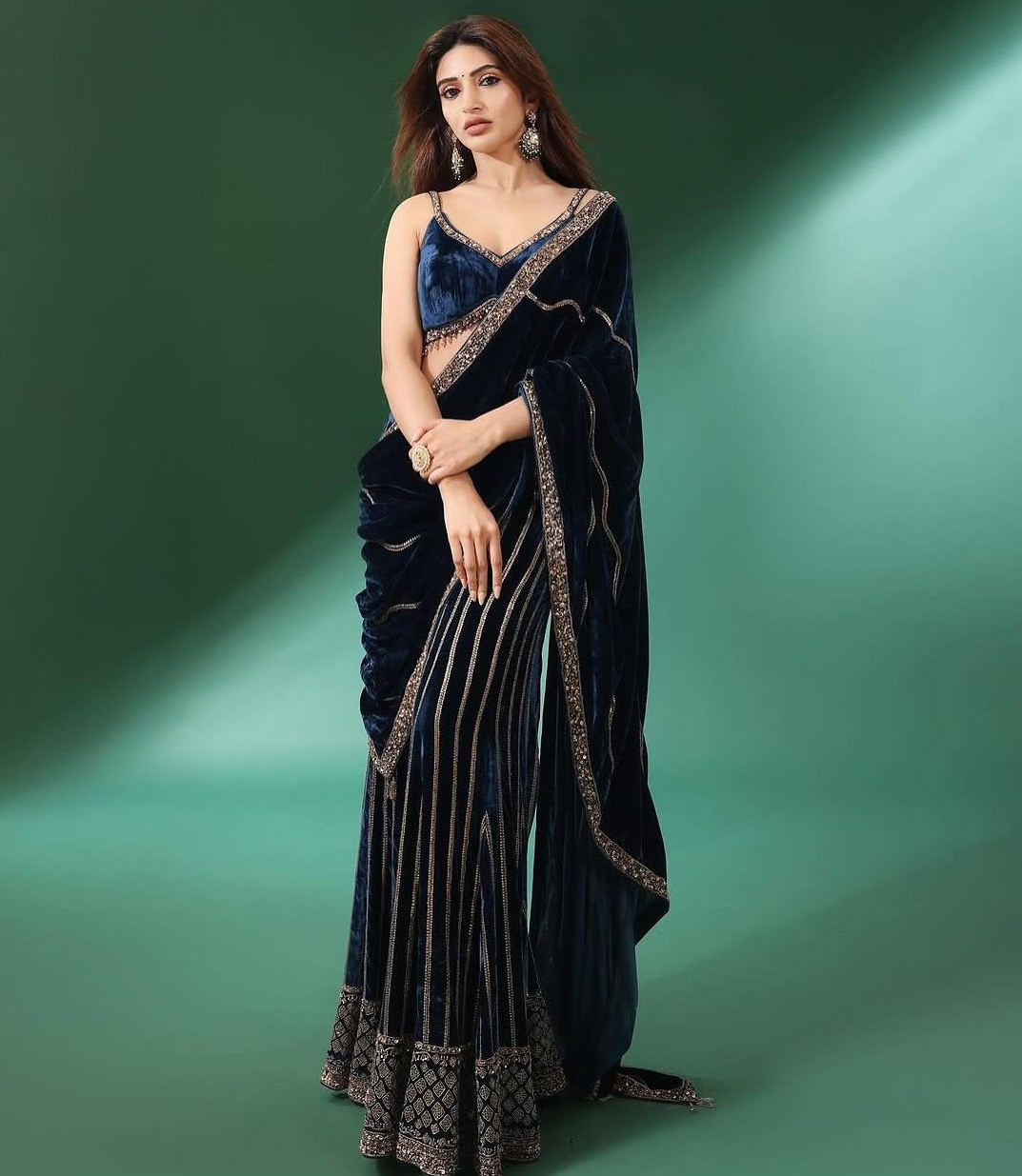 Luxury 3-Piece Velvet Plazzo Set with Bollywood Style Blouse & Designer Dupatta