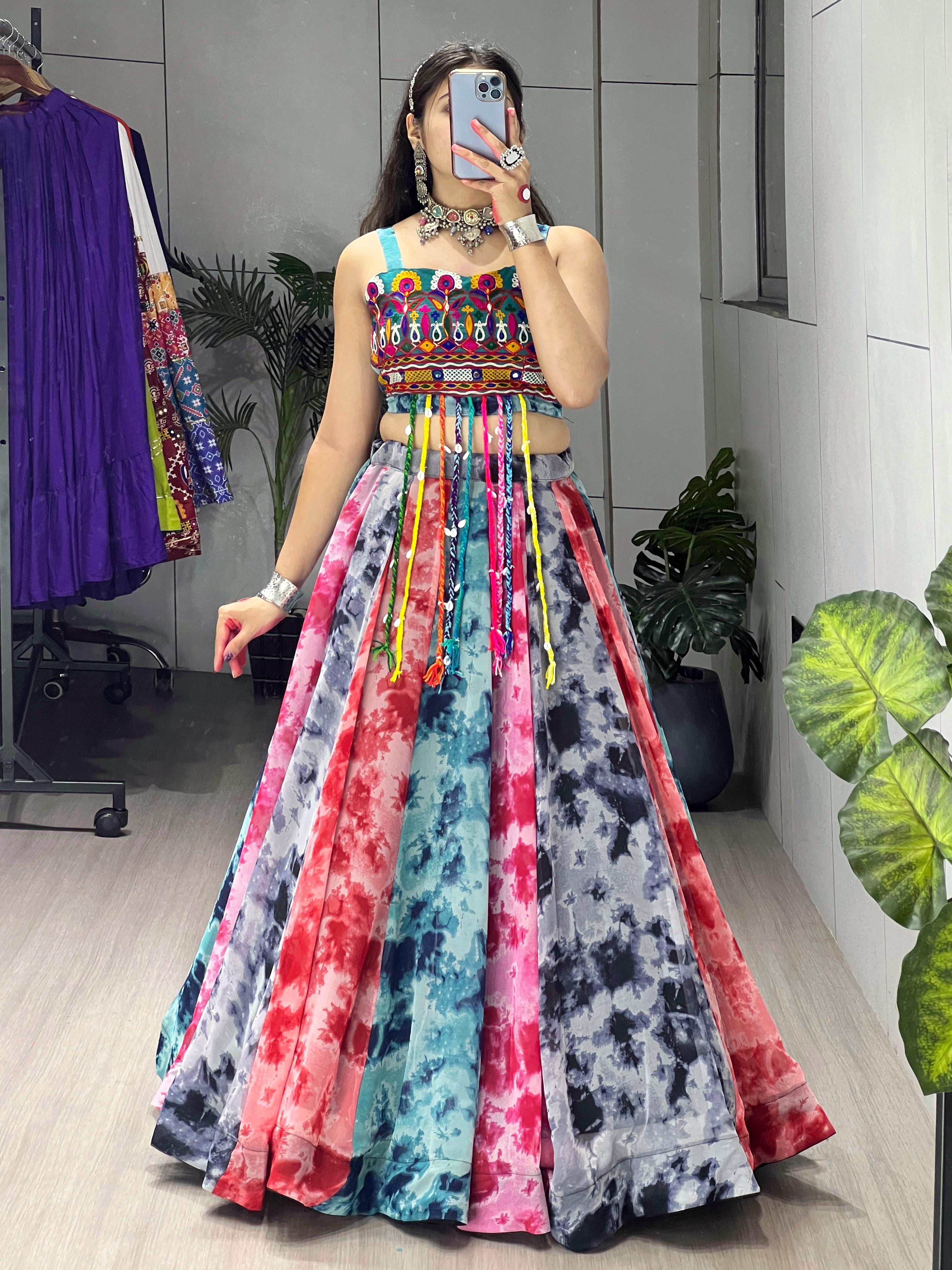 Traditional Shibori Print Lehenga Skirt & Fancy Top Set | Ethnic Indian Wedding Wear