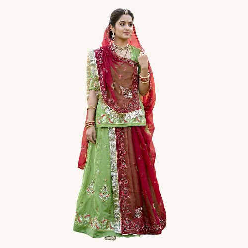 Royal Rajputi Poshak - Chanderi Silk with Japan Tora Odna (Semi-Stitched)