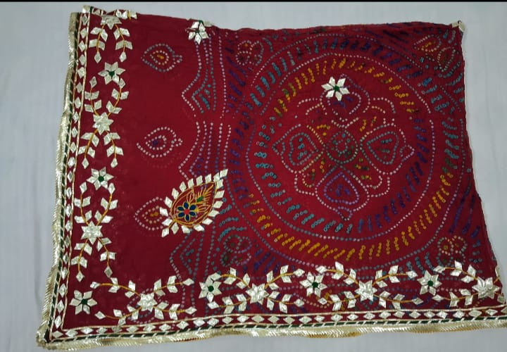 1.5 Paat Cotton Bandhej Dupatta with Gota Patti Work | Traditional Hand Bhandej | Ethnic Women Dupatta