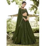 Embellished Semi-Stitched Georgette Lehenga Choli with Dupatta – Green