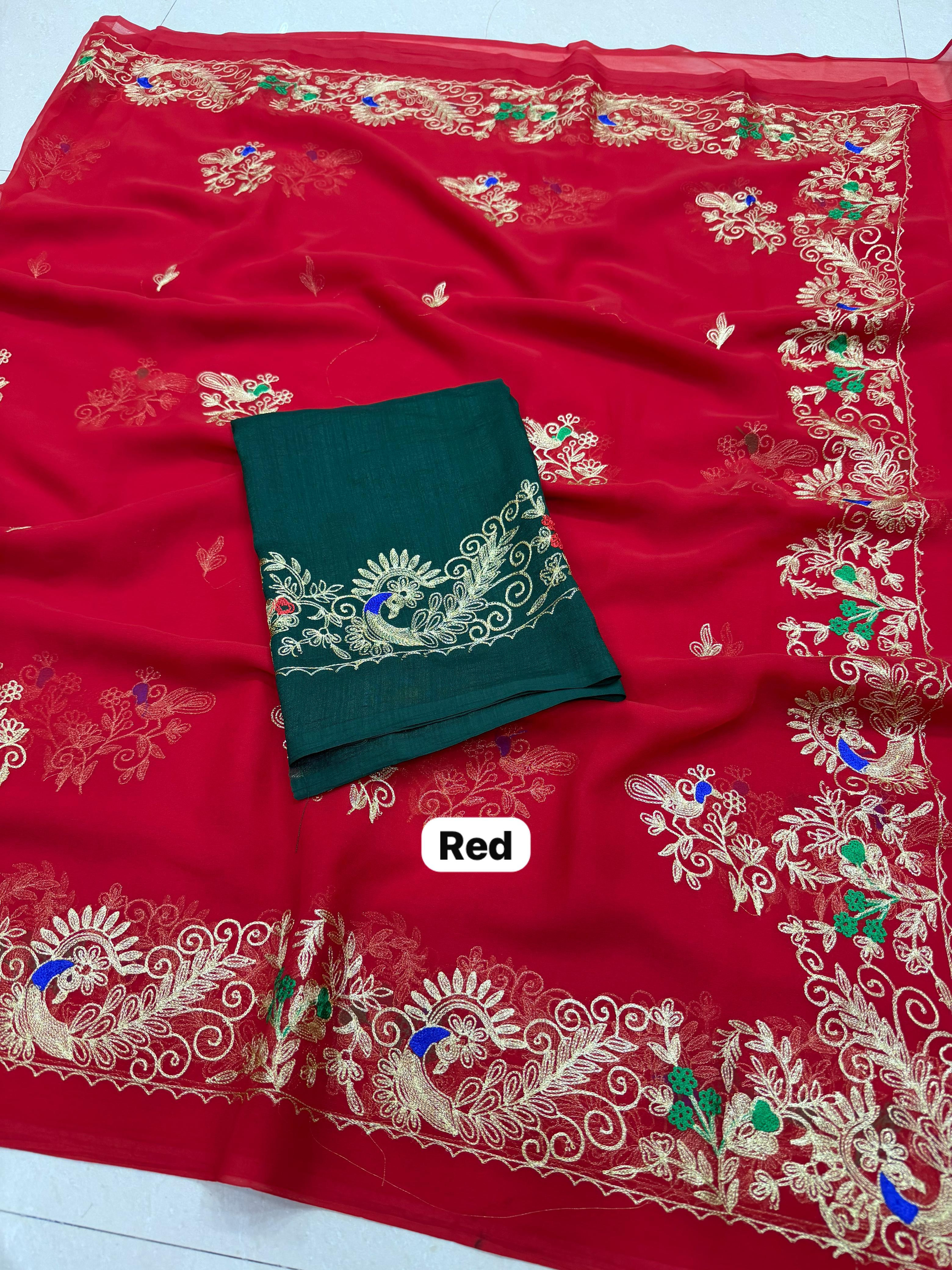 Premium Kasab Work Royal Georgette Saree with Blouse