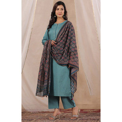 Elegant Sky Blue Roman Silk Kurta Pant Dupatta Set for Women |