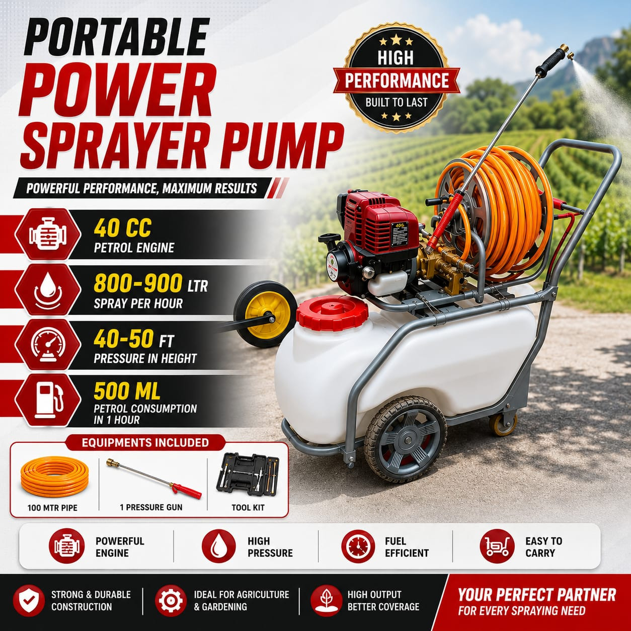 50L Portable Power Sprayer Pump - Garden, Farm, Pesticide Use