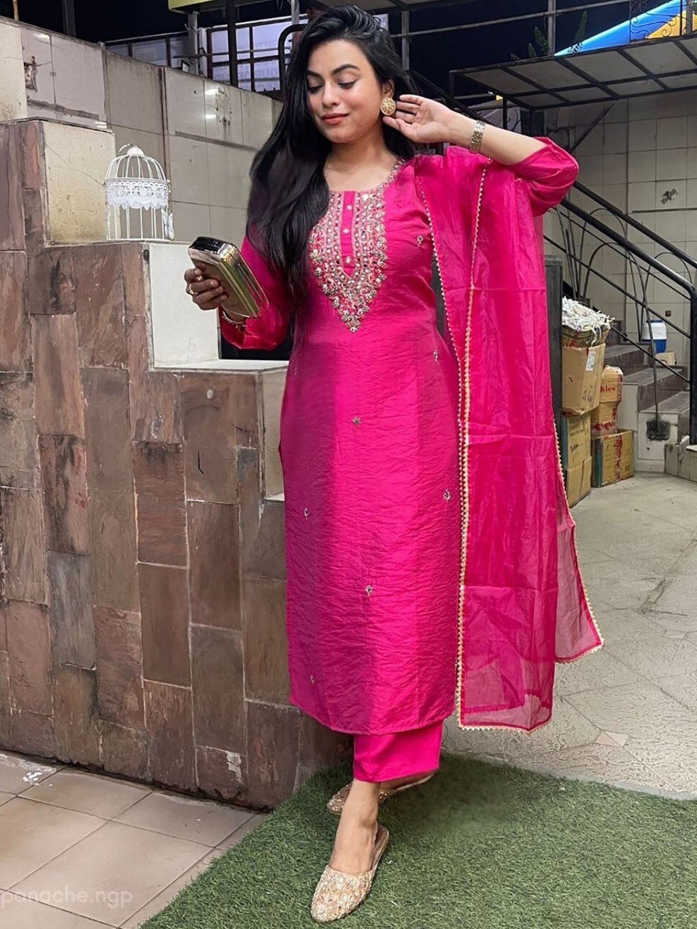 Pink Women’s Kurta Pent Dupatta Set