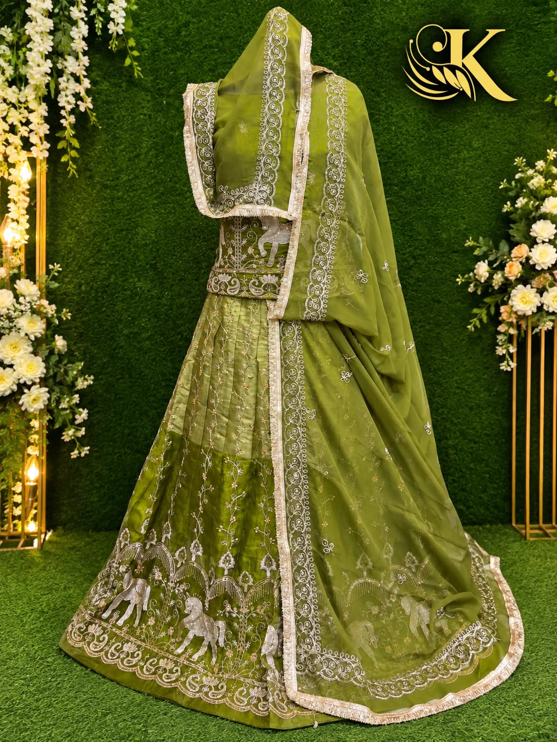Premium 16 Kali 4 Meter Flared Silk Rajputi Poshak