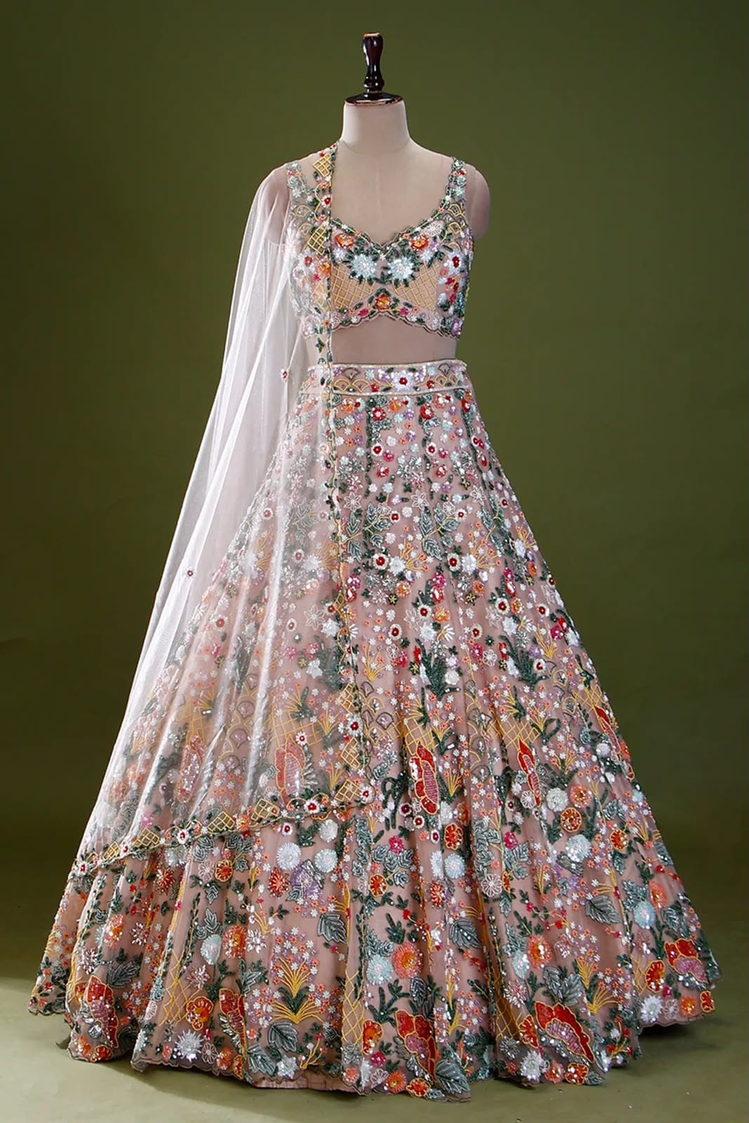 Premium Butterfly Soft Net Multi-Thread Embroidered Lehenga Choli Set