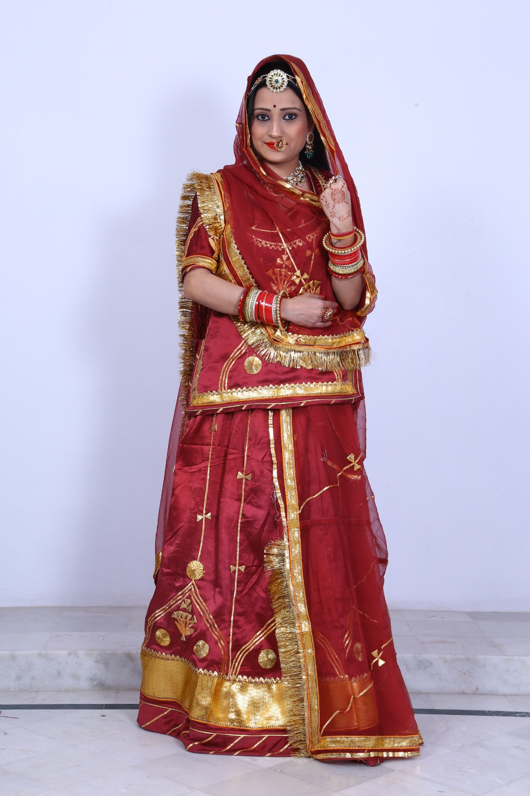 Premium Handwork Rajputi Poshak | Heavy Satin Fabric with Hamrai Pure Odhna | Gota Patti & Laffa Work