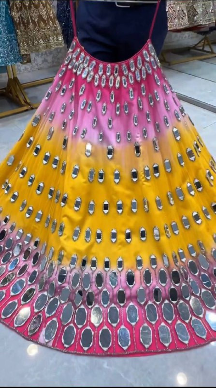 3.25 Meter Flare Fox Georgette Real Mirror Embroidered Lehenga with Cancan & Canvas Patta