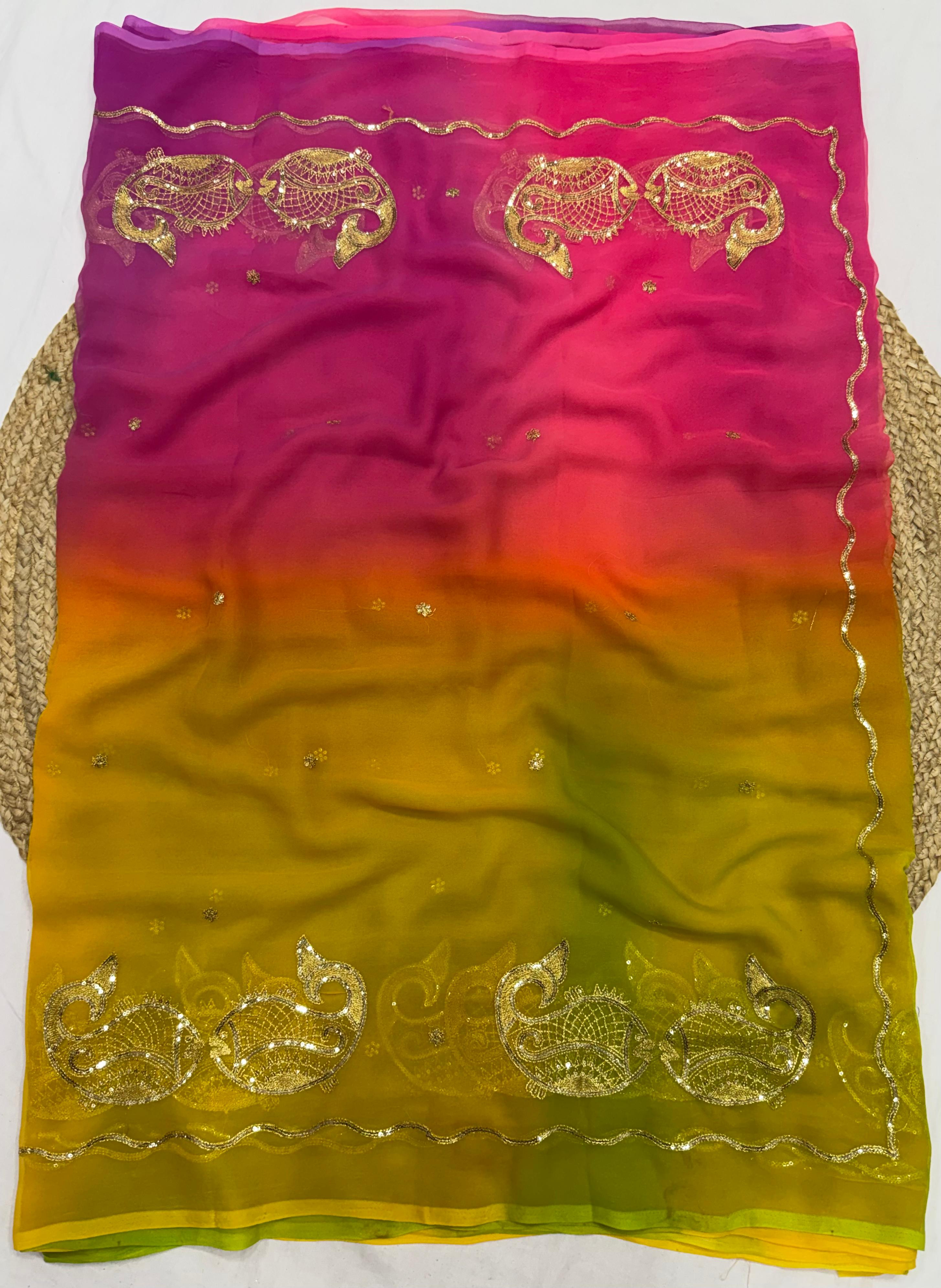 Royal Rajputi Saree – Original Royal Georgette with Beautiful Fish Sequence Work