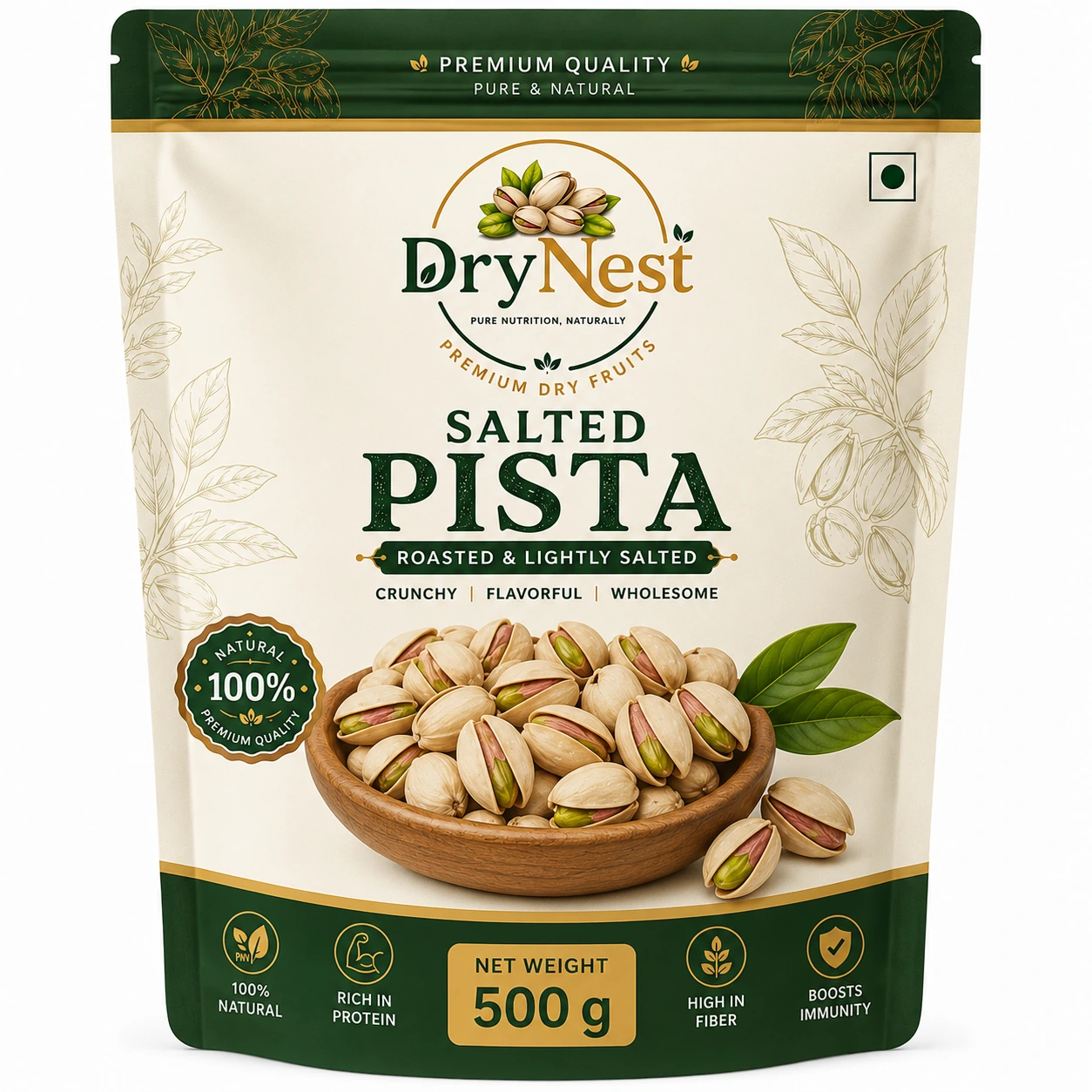 DryNest Premium Salted Pista - 500g | Crunchy Premium Pistachios