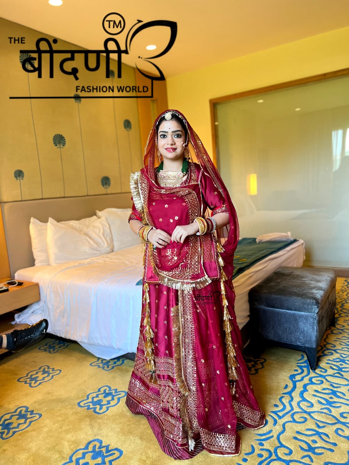 Designer Satin Suit Rajasthani Poshak With Heavy Boder And Maroon Coloured