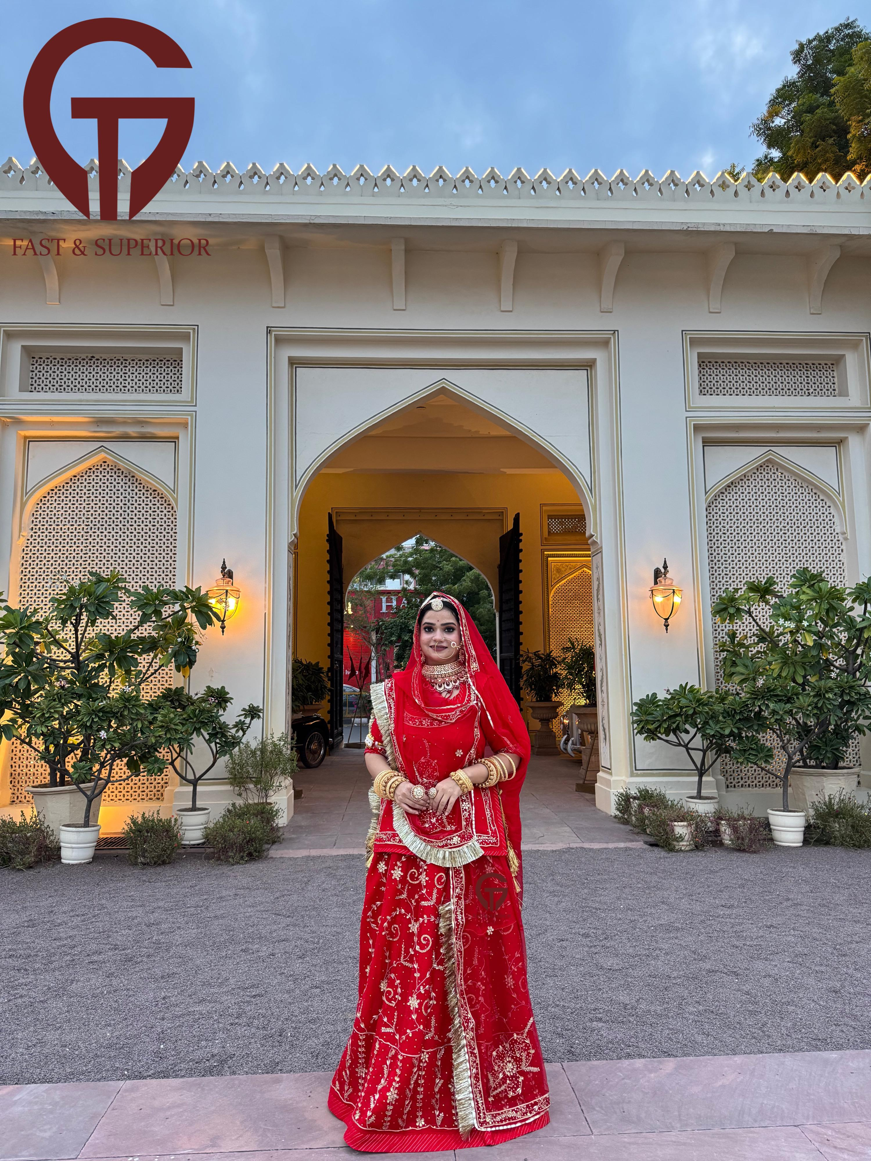 Special Karwa Chauth Design Red Coloured With Kundan Work Rajputi Poshak