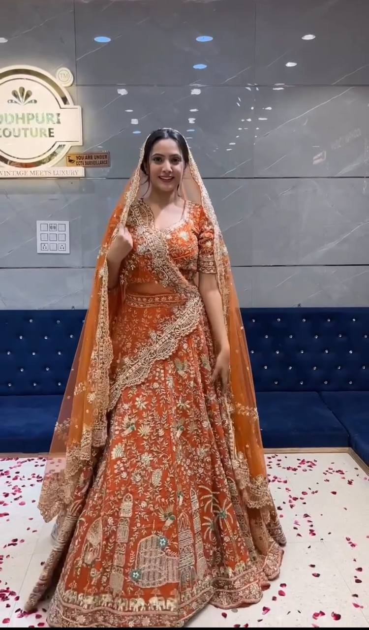 4 Meter Flared Fox Georgette Lehenga with Sequins Embroidery, Can-Can & Canvas Layers | Semi-Stitched Designer Lehenga with Blouse & Dupatta