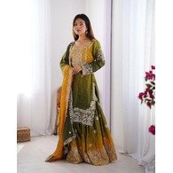 New Women’s Trending Festival Ethnic Wear Siri Kurta Sharara Set with Dupatta – Mehandi Green