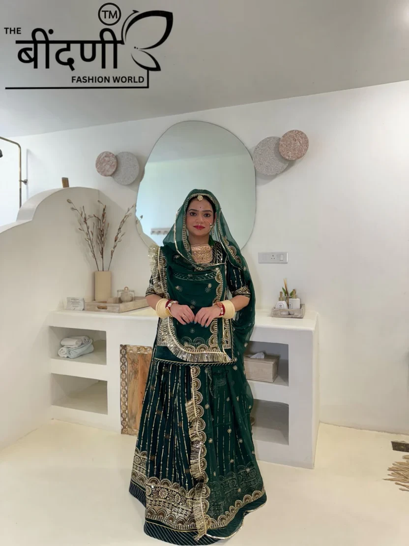 Green Semi Stitch Velvet Poshak With Humrahi Odhna