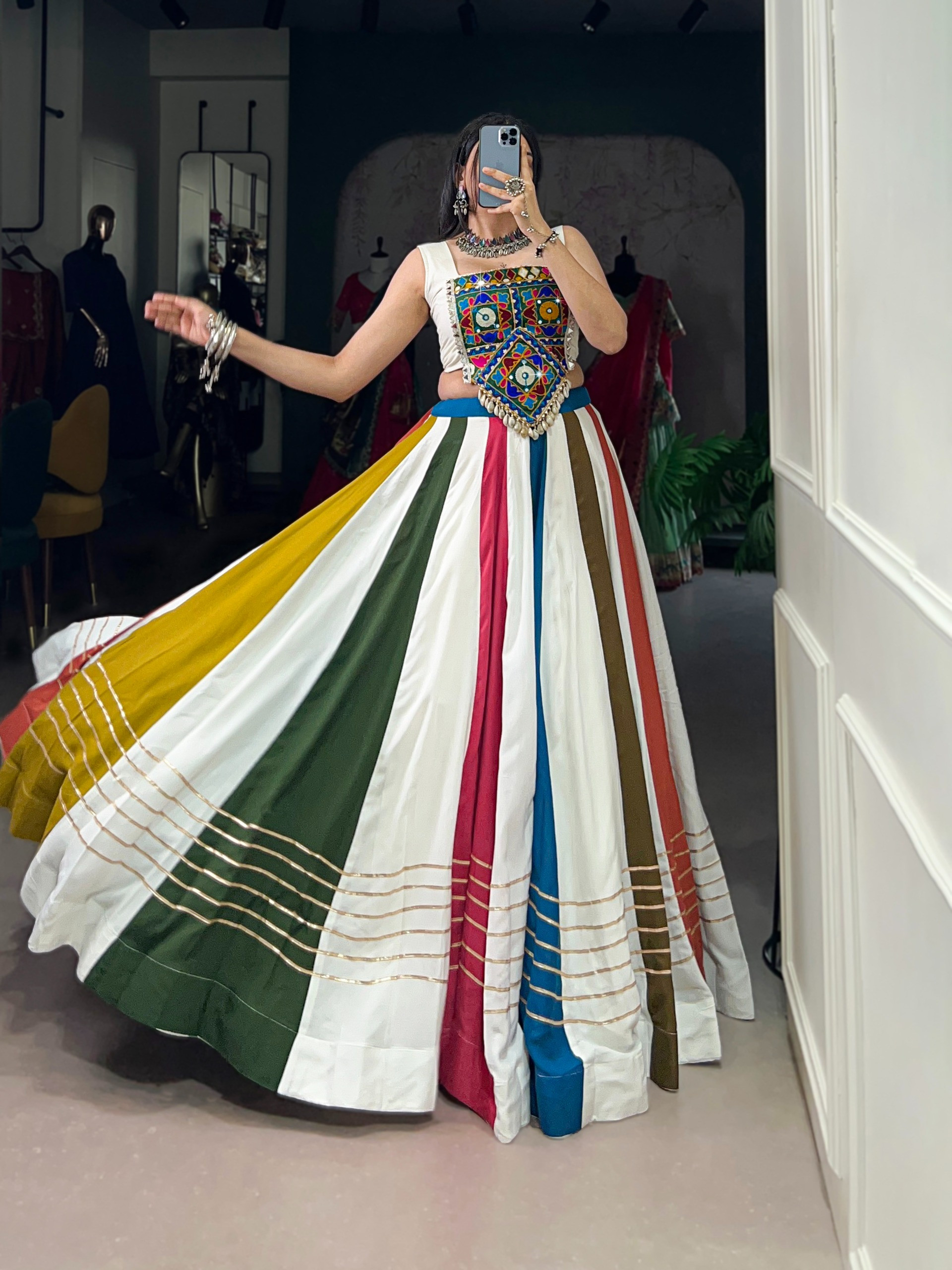 Vibrant Gujarati Chaniya Choli Lehenga Set - Multicolor Traditional Indian Dance Dress