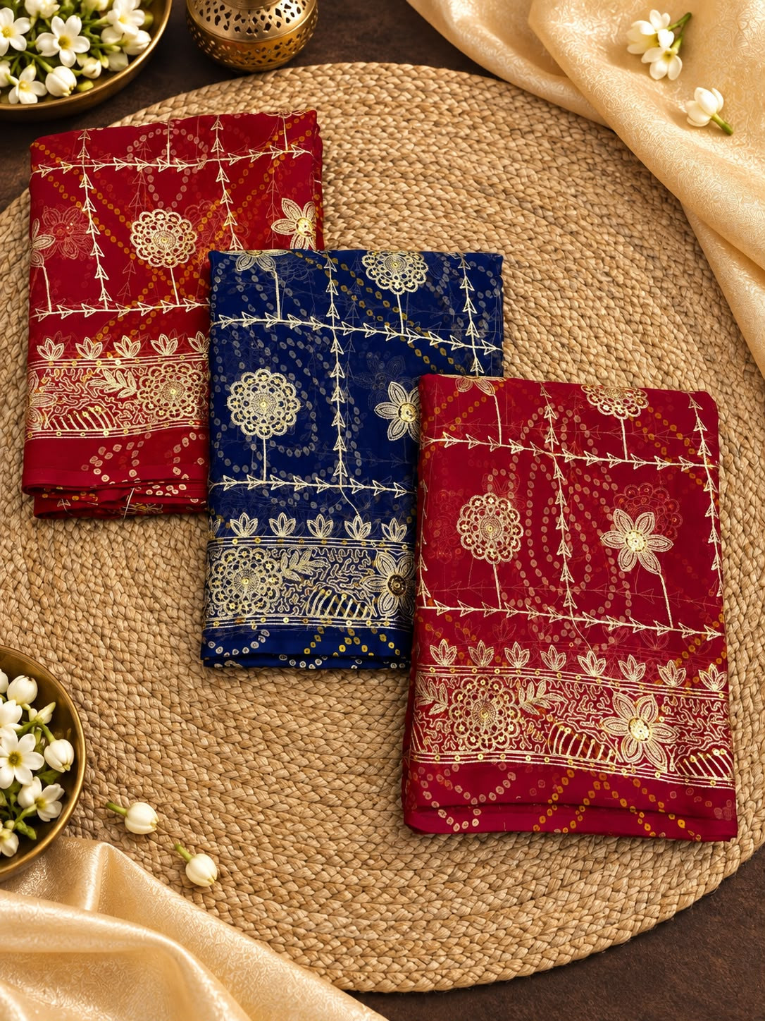 Premium Bandhej Royal Georgette Saree with Kasab Sequin Work & Latkan